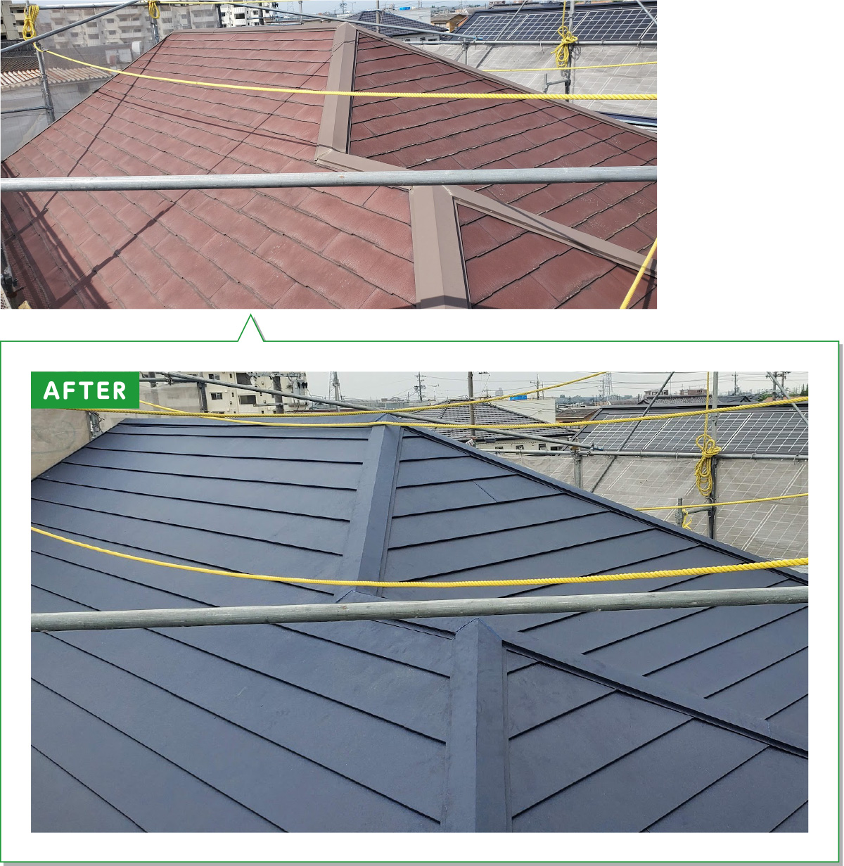 戸建住宅「屋根」の施工事例01：トタンの外壁・屋根をガルバリウム工法に