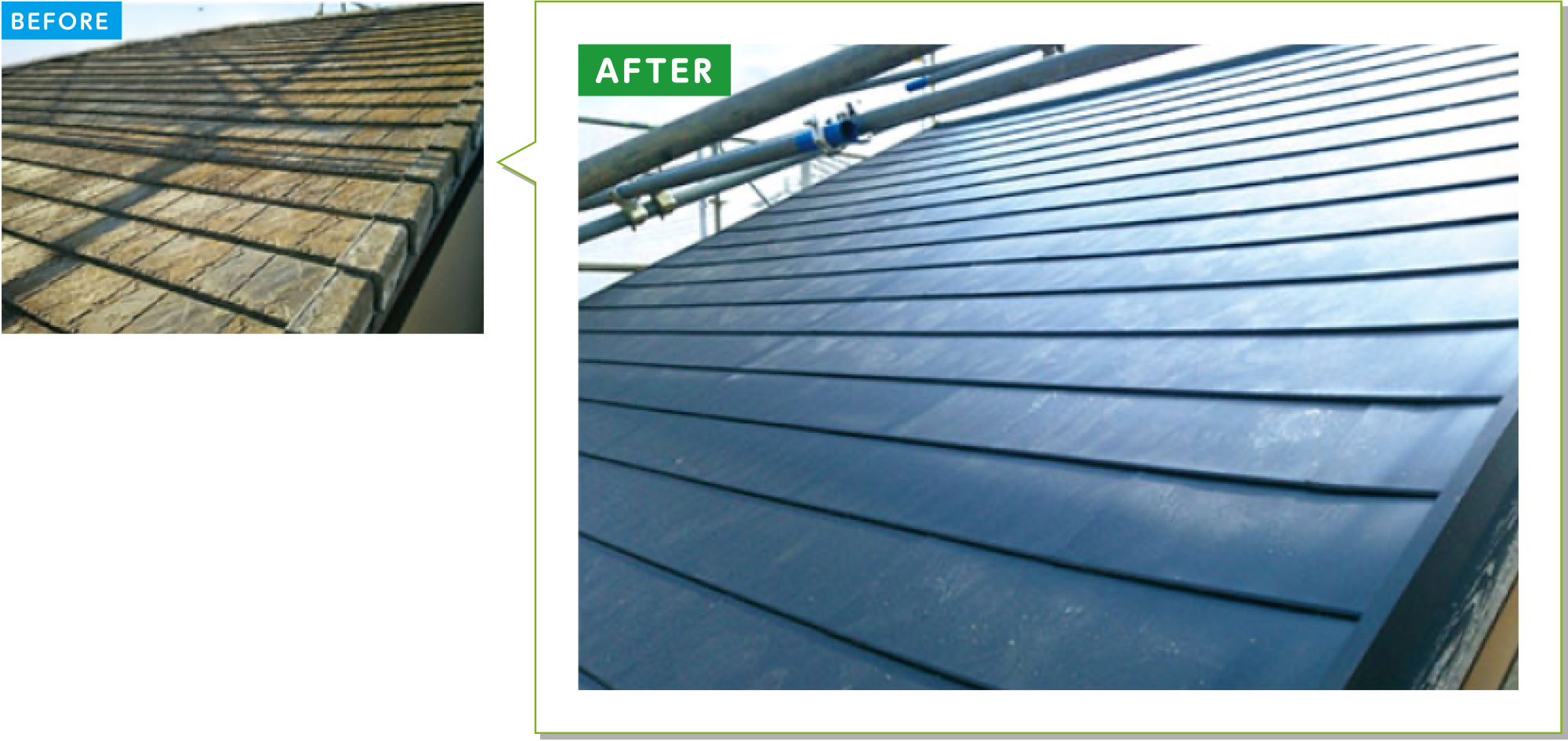 戸建住宅「屋根」の施工事例02：セメント瓦を撤去してガルバリウムの屋根に葺き替え