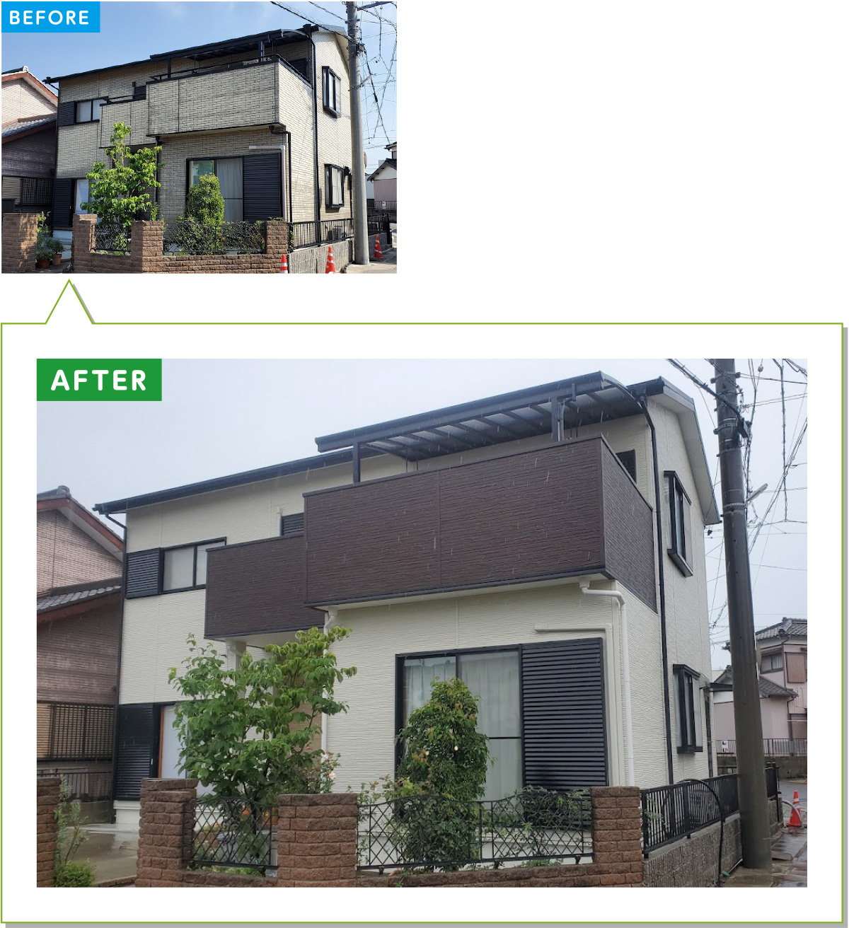 戸建住宅の外壁施工事例01：窯業系サイディングをガルバリウムカバー工法に