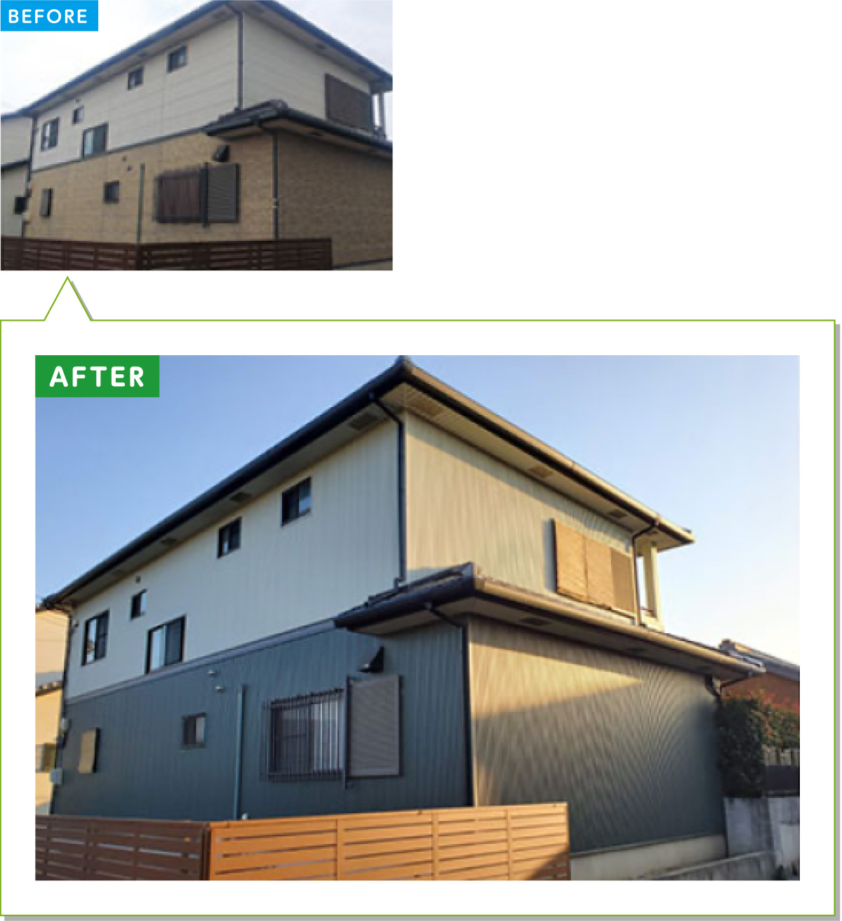 戸建住宅の外壁施工事例06：窯業系サイディングの外壁をガルバリウムカバー工法に