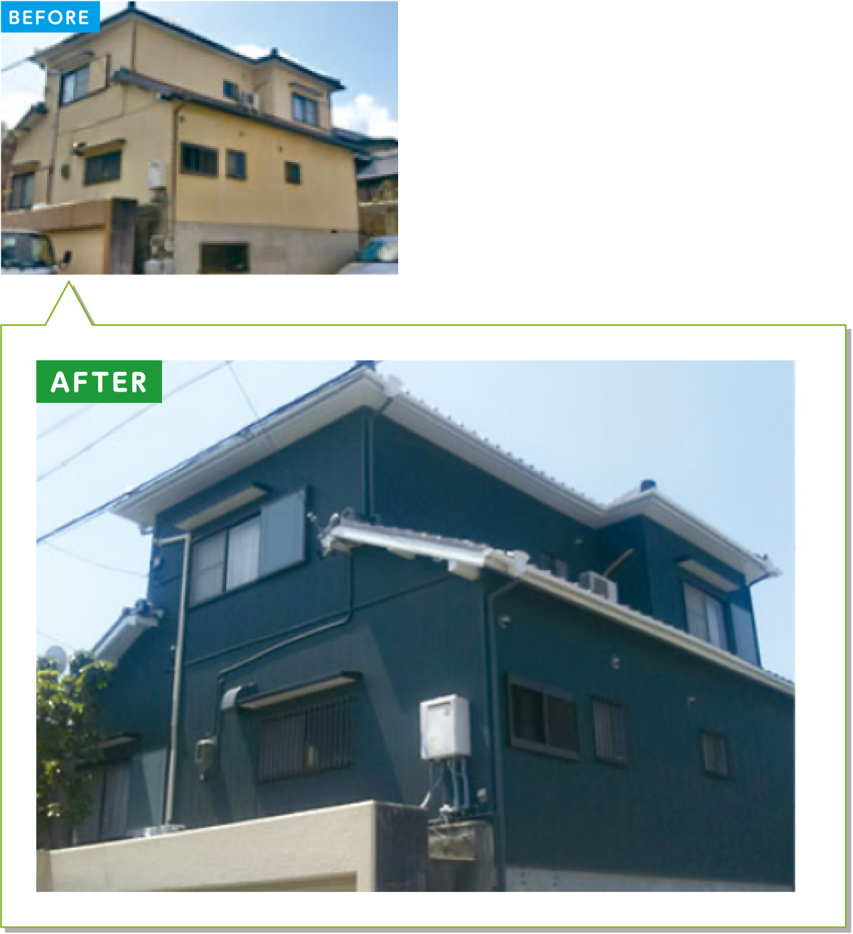 戸建住宅の外壁施工事例09：窯業系サイディングの外壁をガルバリウムカバー工法に